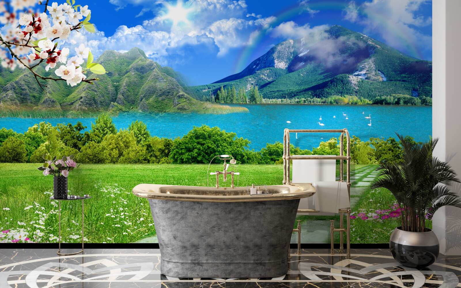 Fototapet vedere fascinantă a unui lac de munte în timpul verii