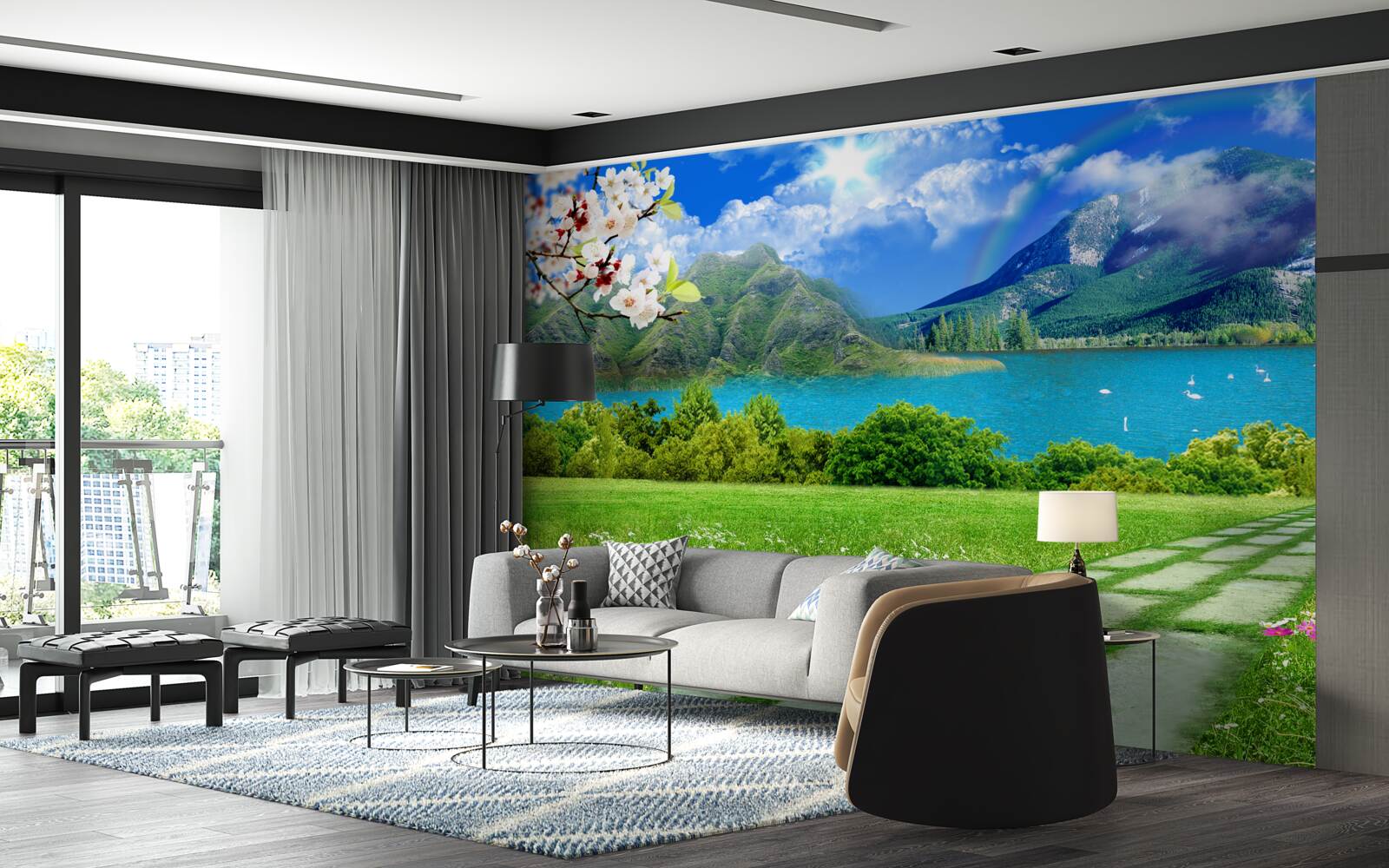 Fototapet vedere fascinantă a unui lac de munte în timpul verii