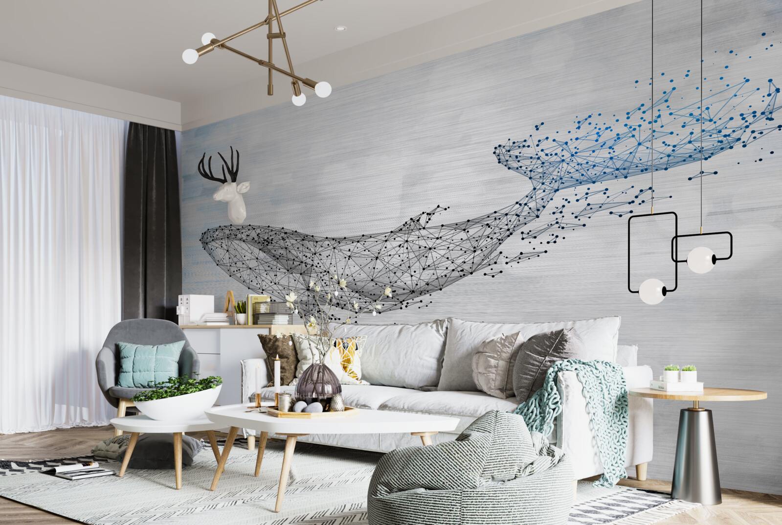 Fototapet balena albă într-o metamorfoză a abstracției