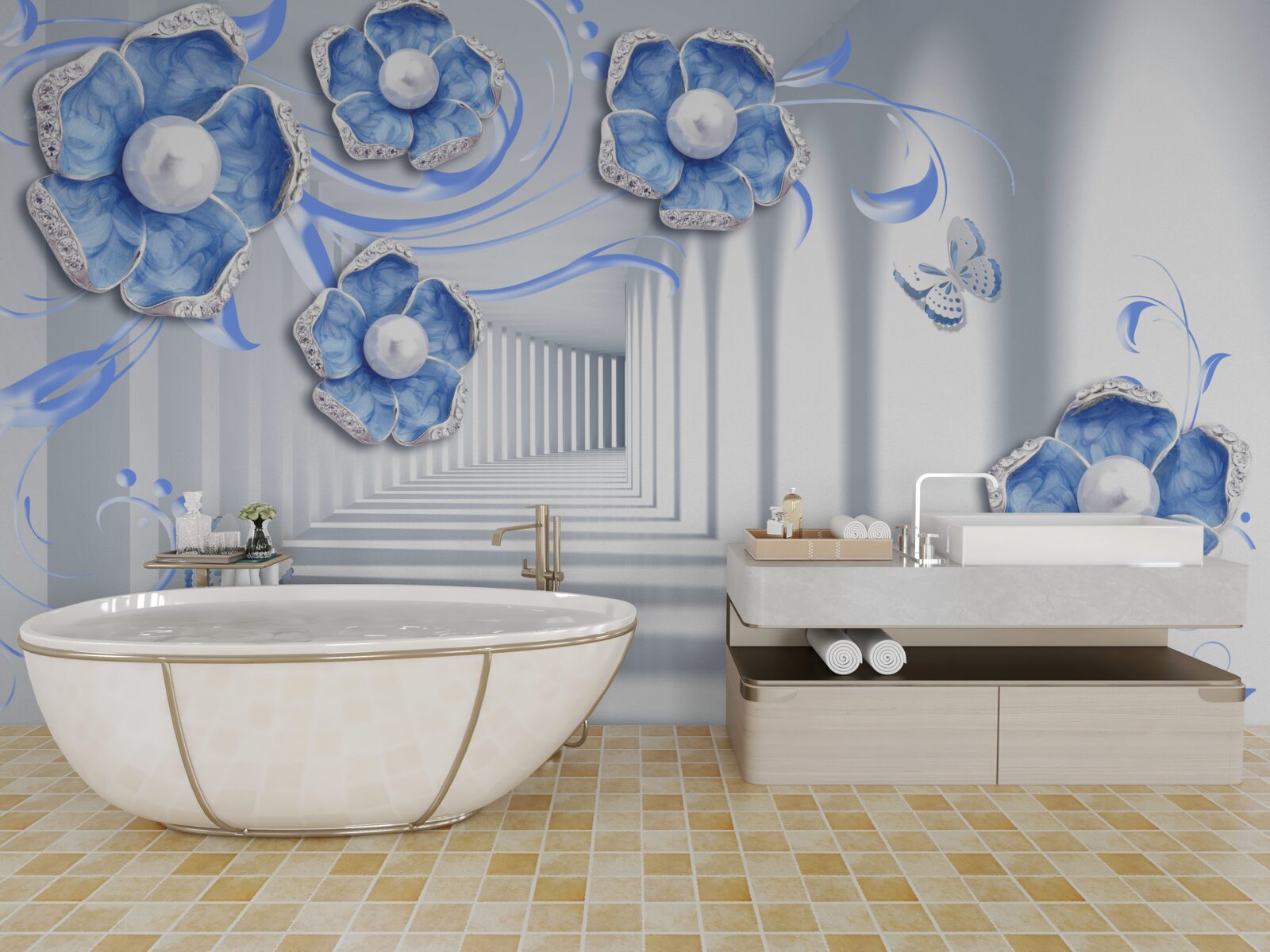 Fototapet flora albastră în pasaj