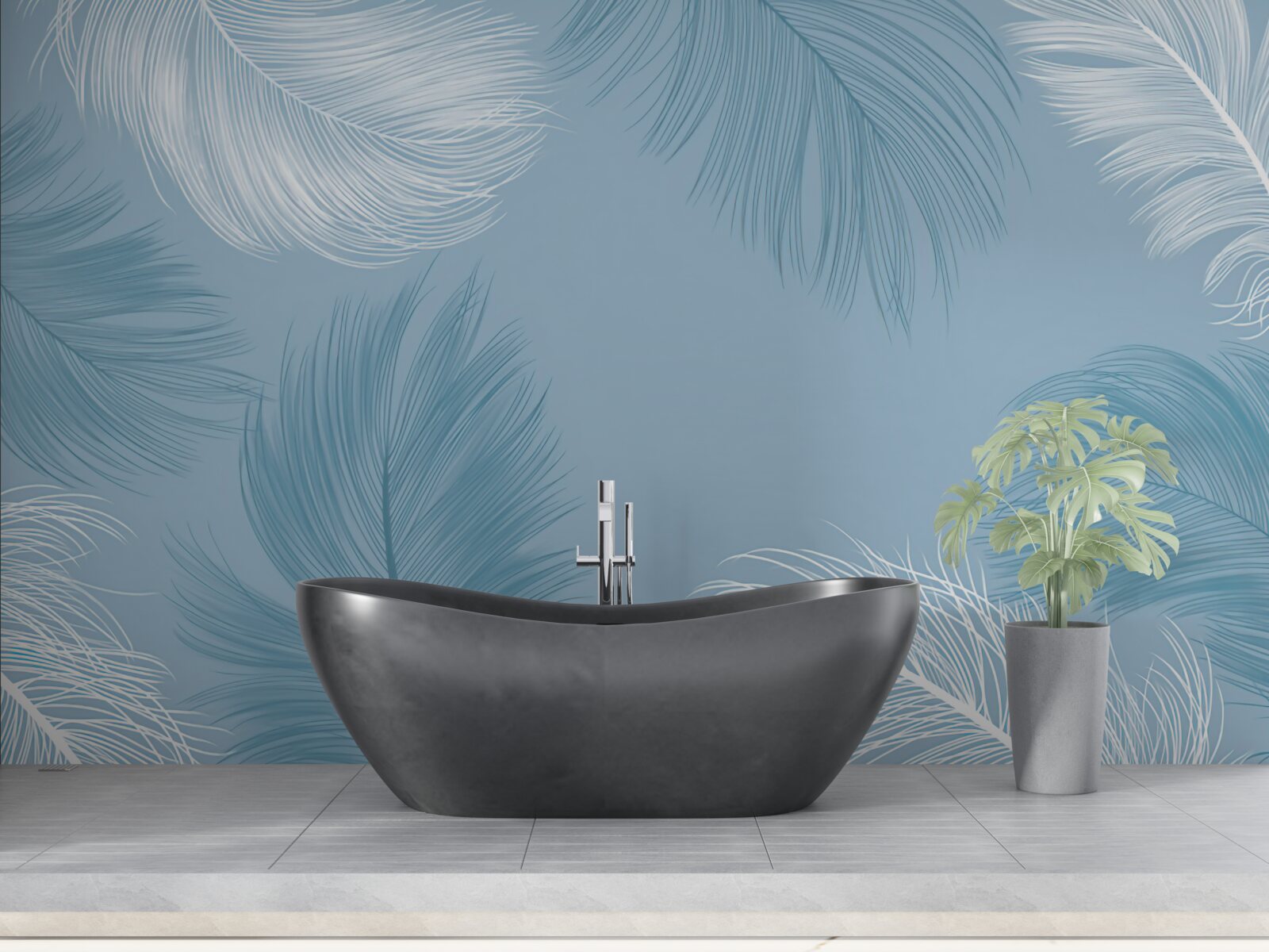 Fototapet fundal moale cu pene în culoarea cerului