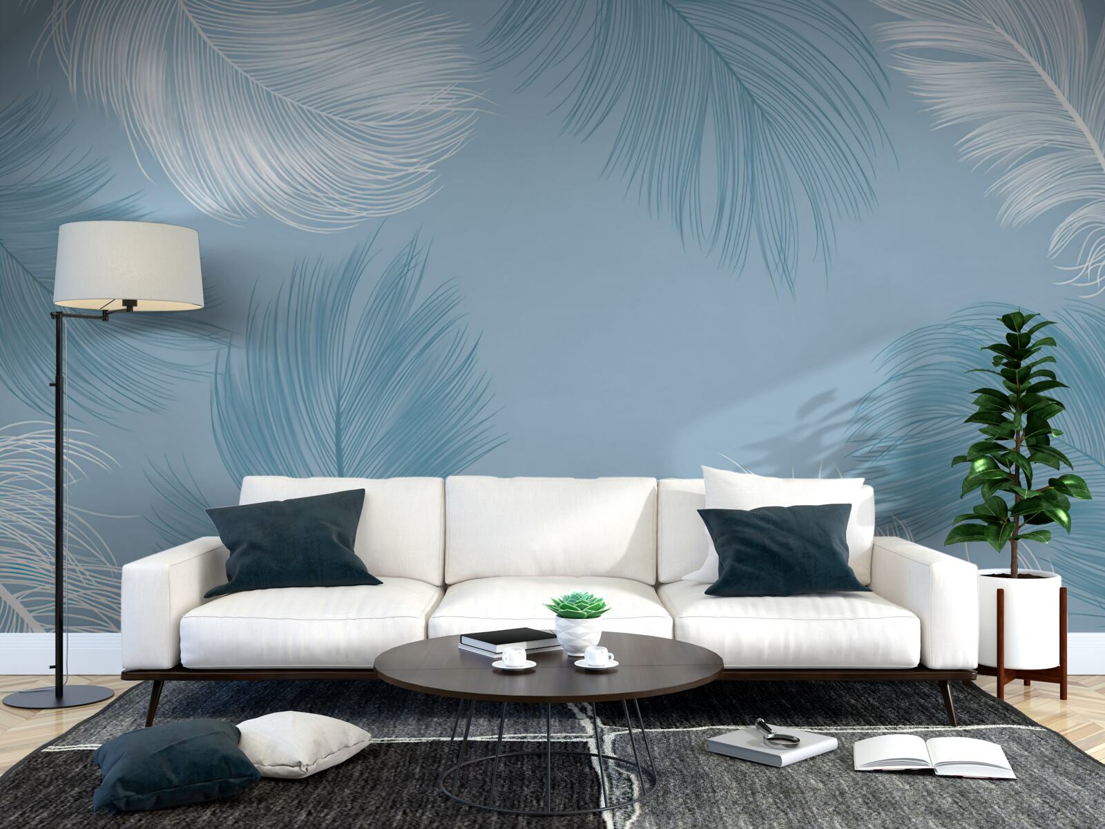 Fototapet fundal moale cu pene în culoarea cerului