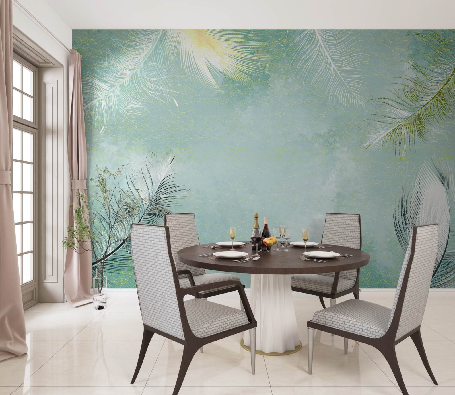 Fototapet grație subtilă pană turcoaz