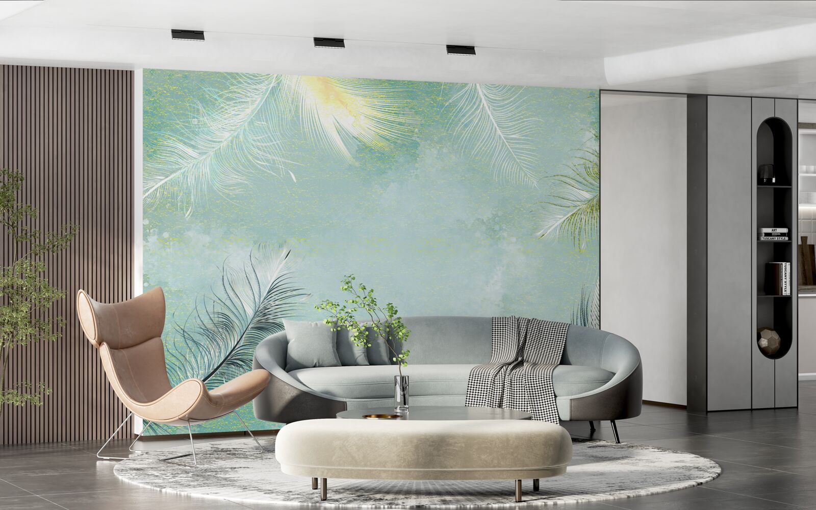 Fototapet grație subtilă pană turcoaz