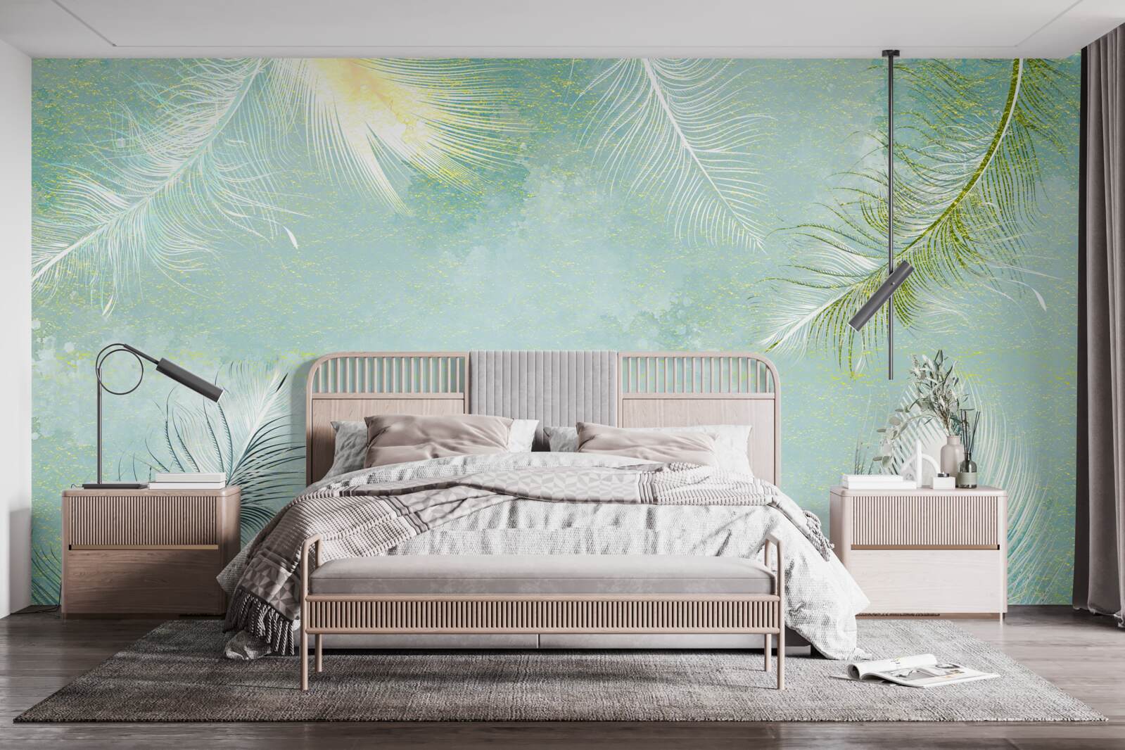 Fototapet grație subtilă pană turcoaz