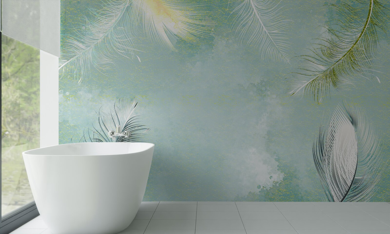 Fototapet grație subtilă pană turcoaz