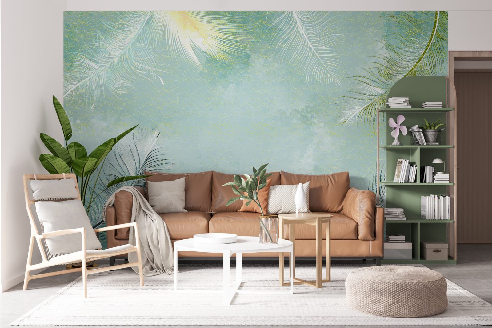 Fototapet grație subtilă pană turcoaz