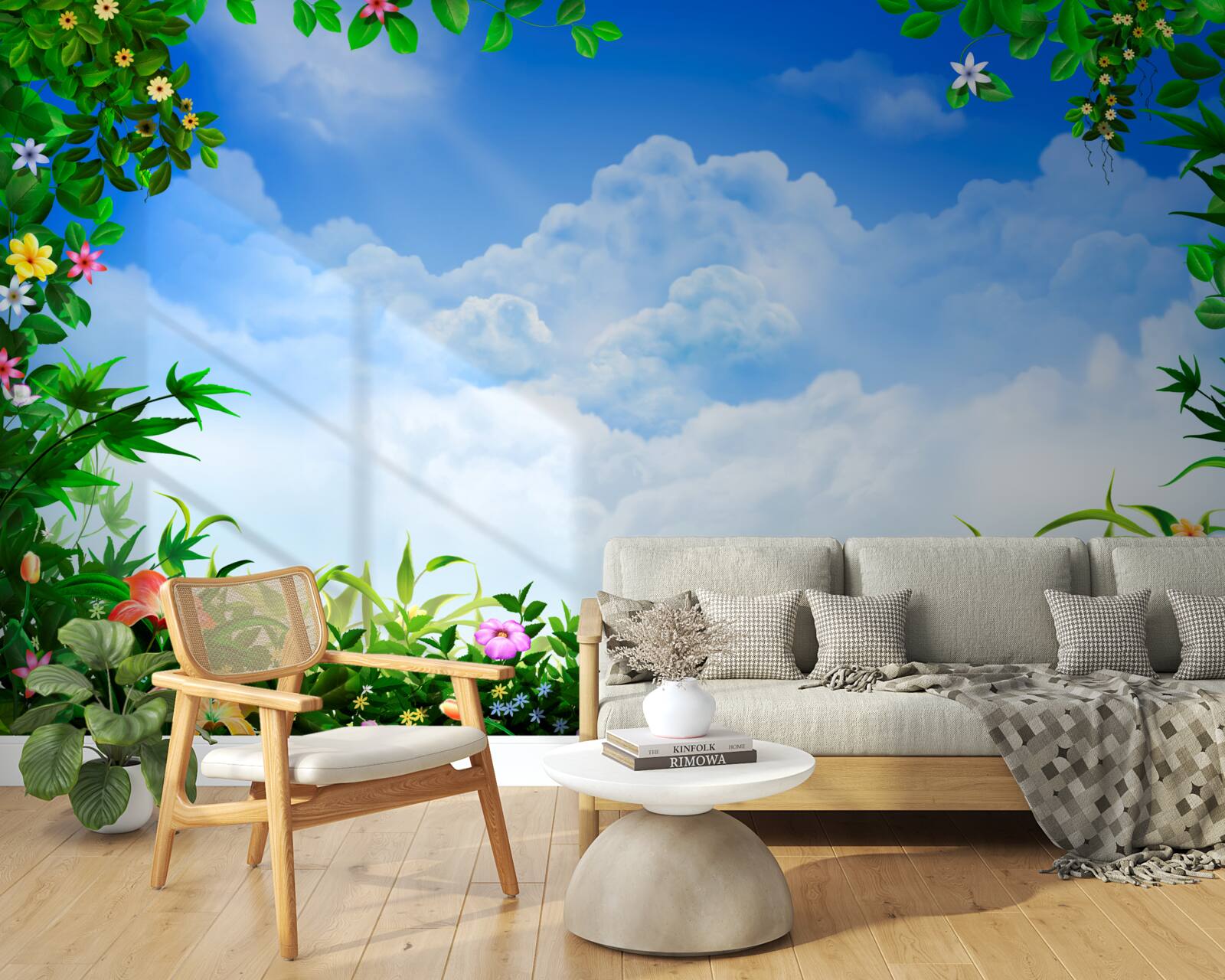 Fototapet frunzele verzi strălucesc sub norii albaștri