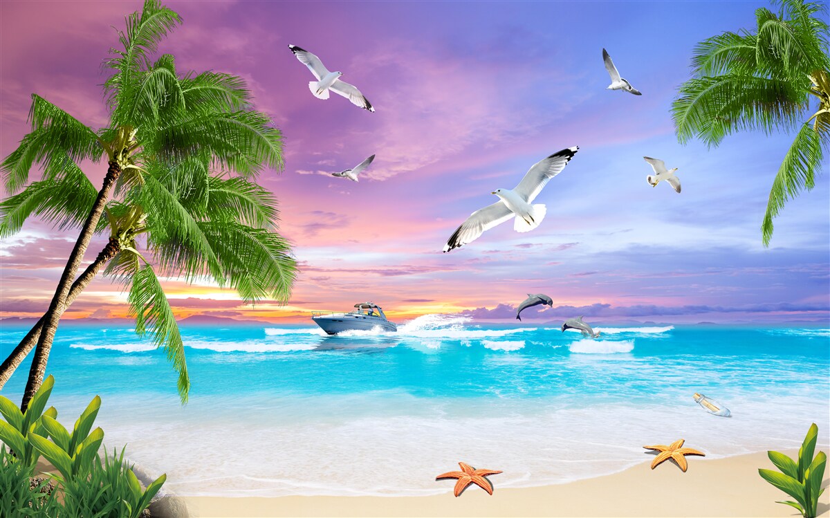 Fototapet coastă tropicală și barcă