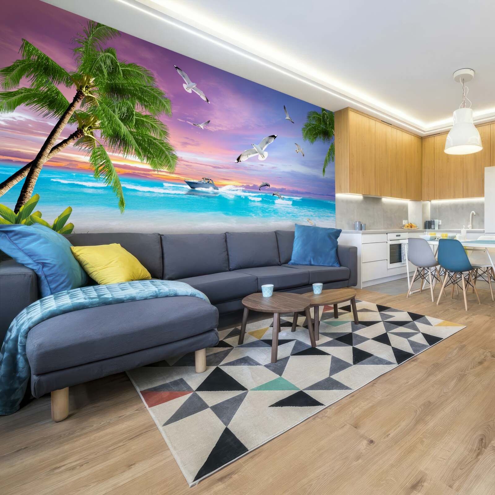 Fototapet coastă tropicală și barcă