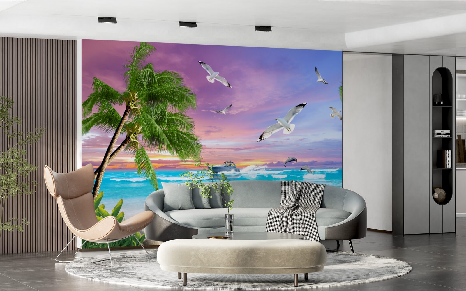 Fototapet coastă tropicală și barcă