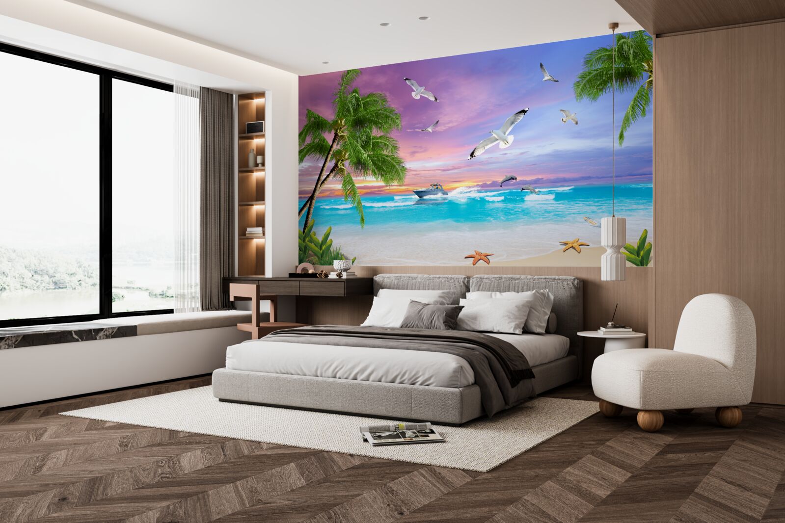 Fototapet coastă tropicală și barcă