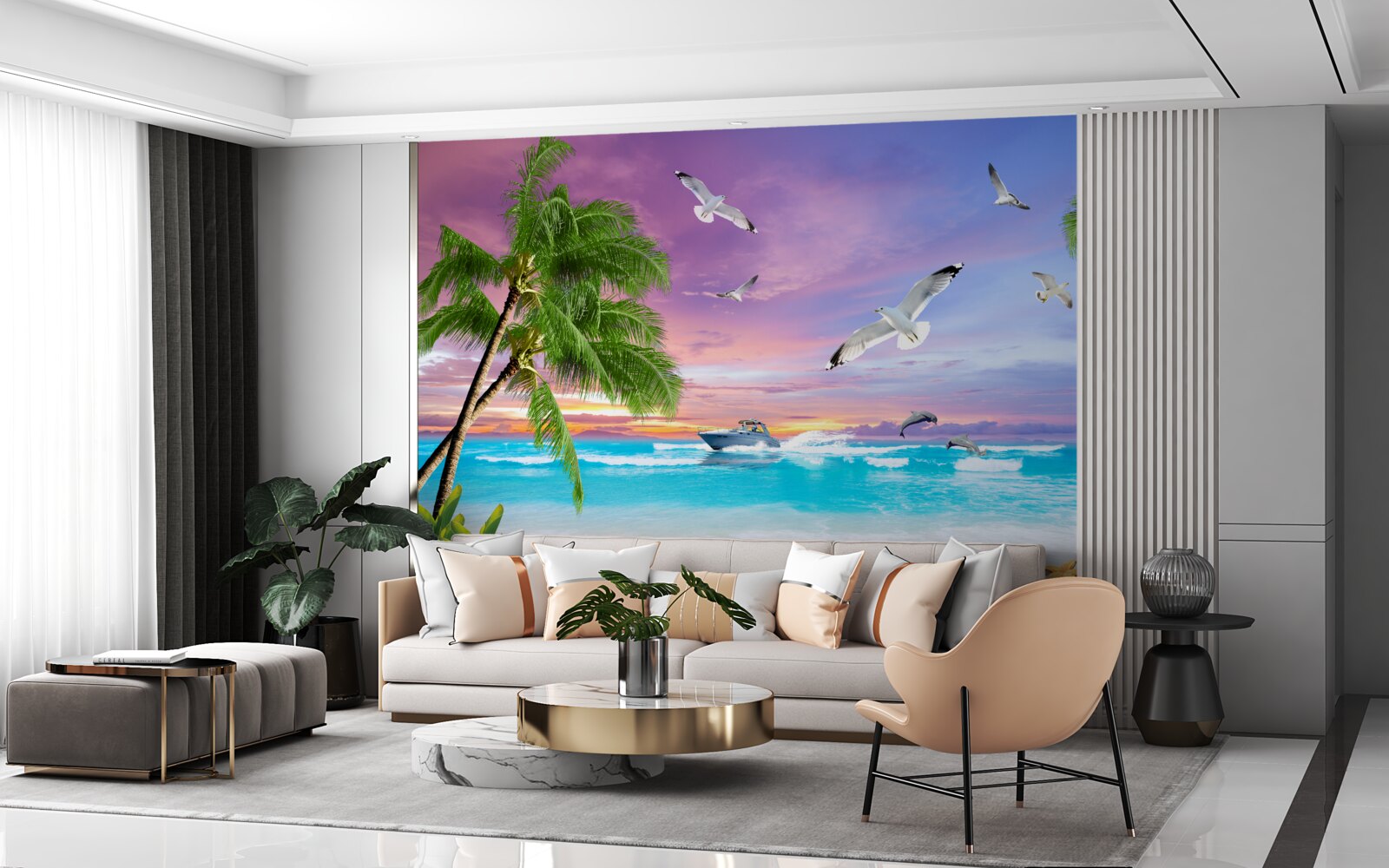 Fototapet coastă tropicală și barcă