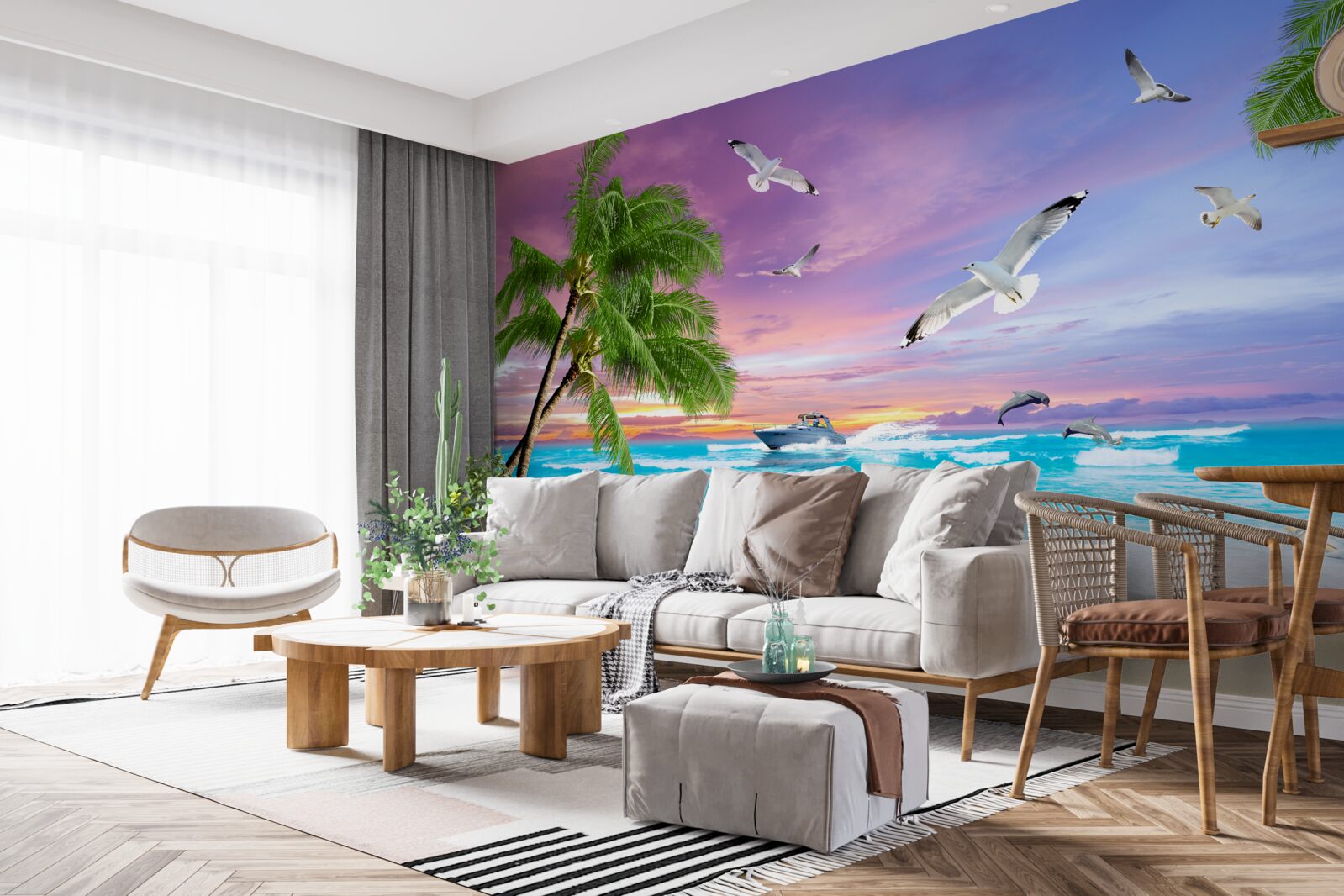 Fototapet coastă tropicală și barcă