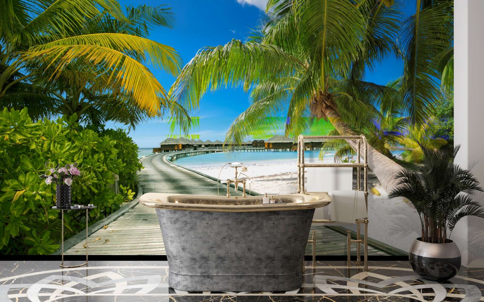 Fototapet Calea către cabanele de pe malul mării