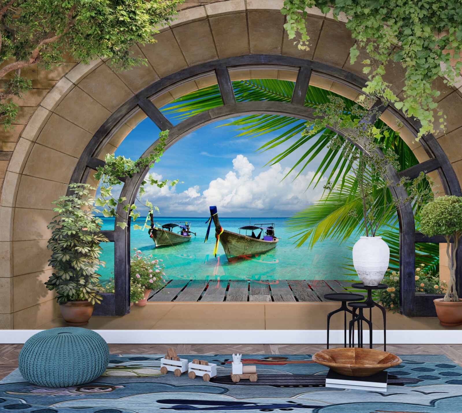 Fototapet acoperiș solar cu vedere panoramică la apa albastră a mării