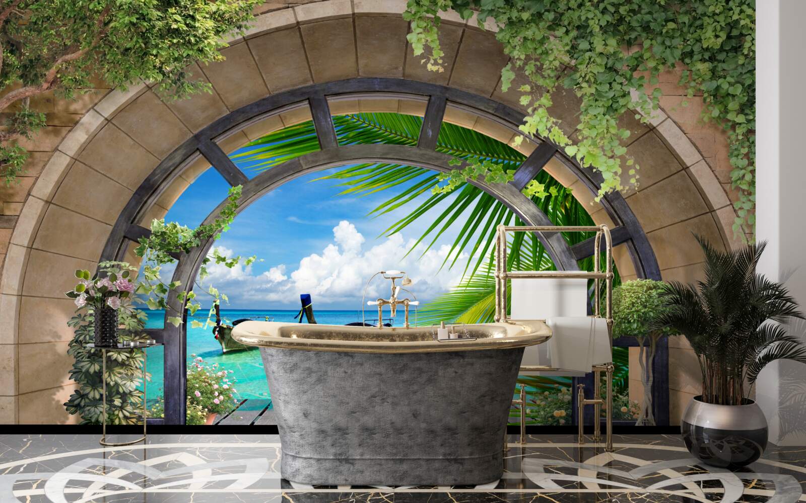 Fototapet acoperiș solar cu vedere panoramică la apa albastră a mării