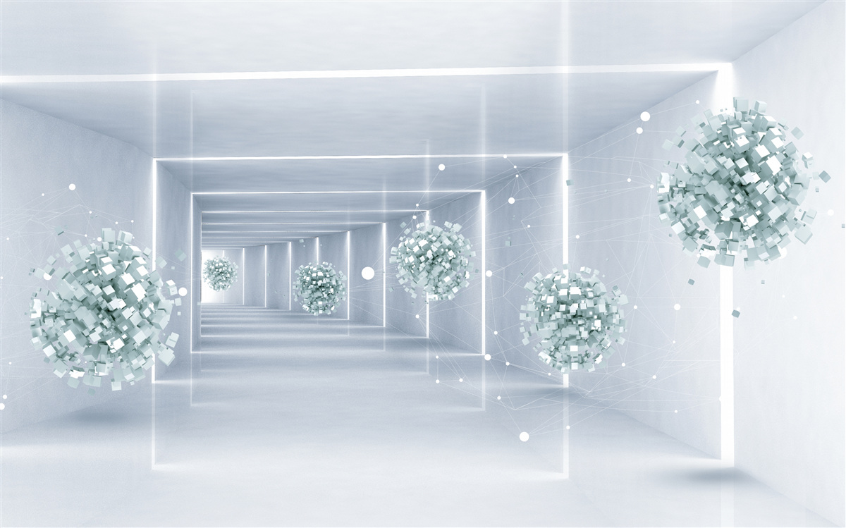 Fototapet vedere a tunelului și a sferelor care se întind în depărtare