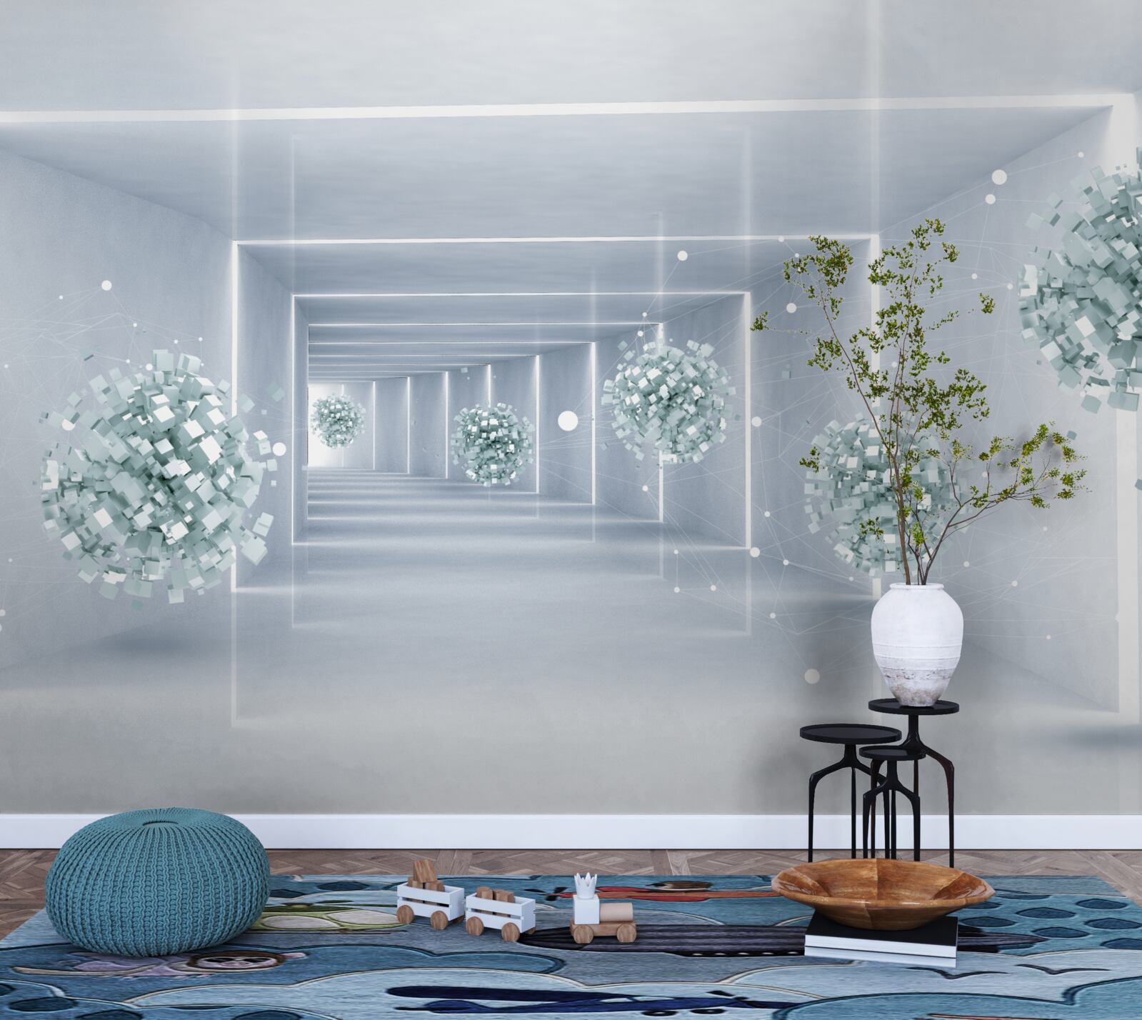 Fototapet vedere a tunelului și a sferelor care se întind în depărtare