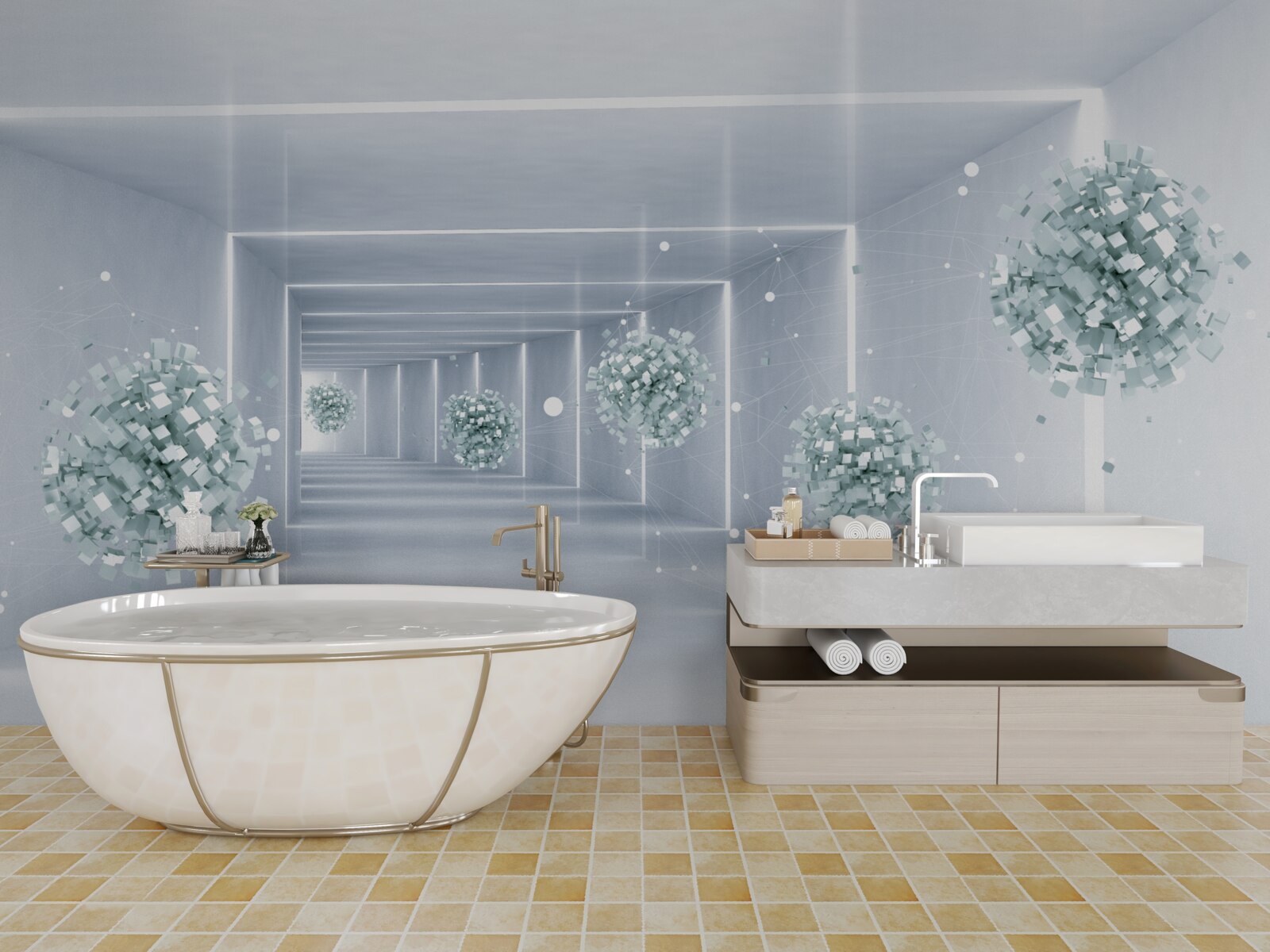 Fototapet vedere a tunelului și a sferelor care se întind în depărtare