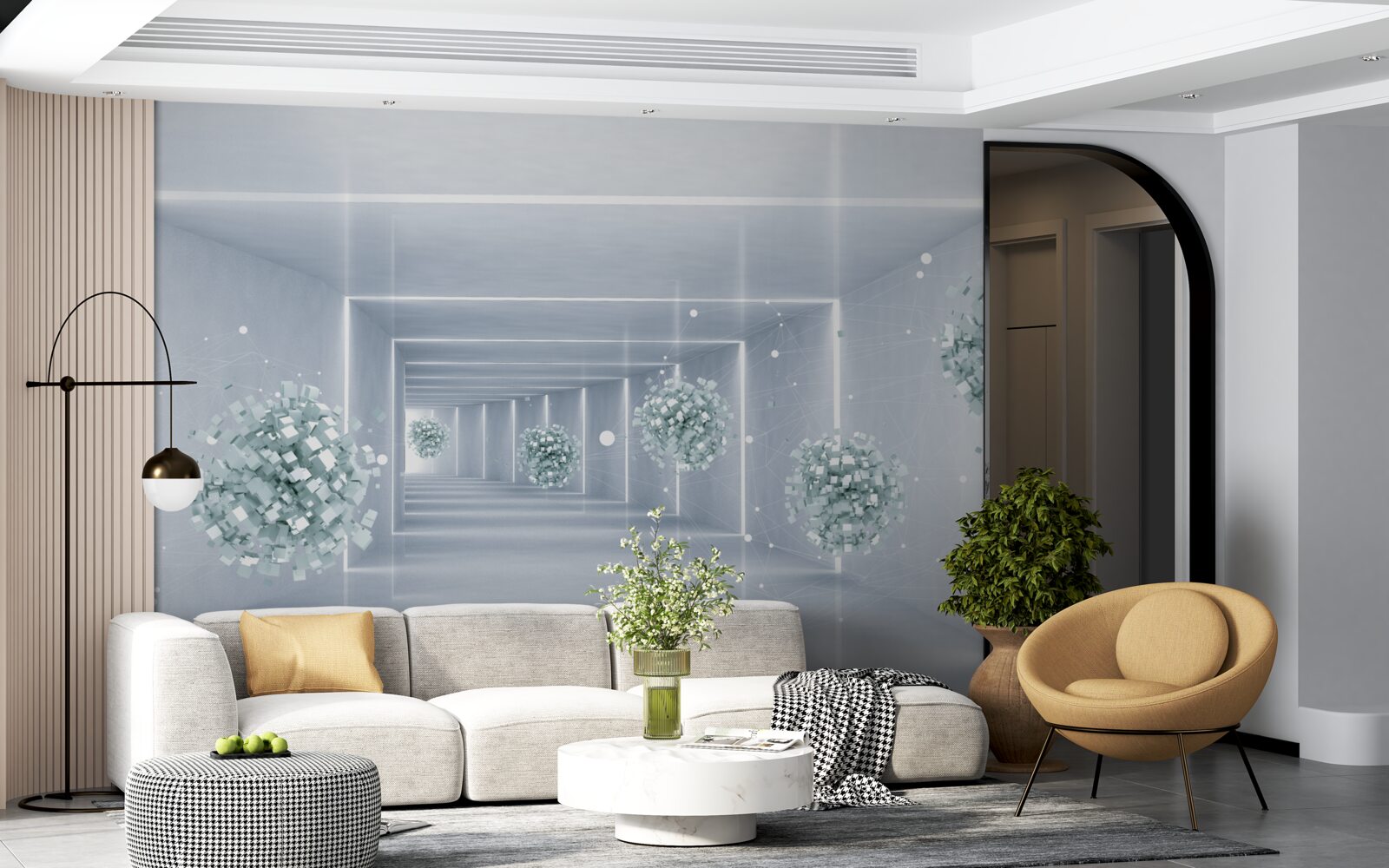 Fototapet vedere a tunelului și a sferelor care se întind în depărtare