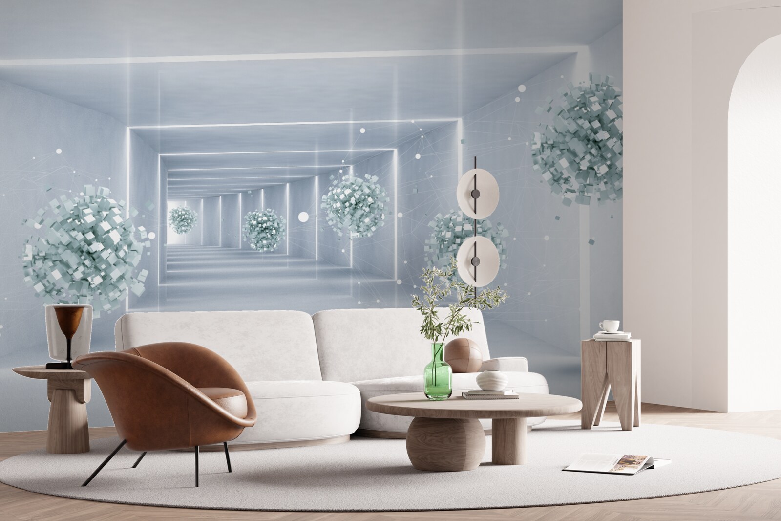 Fototapet vedere a tunelului și a sferelor care se întind în depărtare