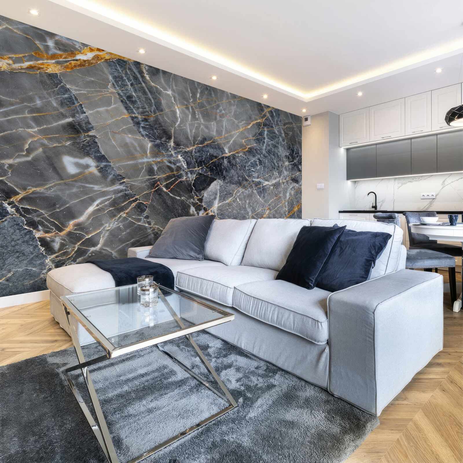 Fototapet marmură neagră cu nervuri aurii