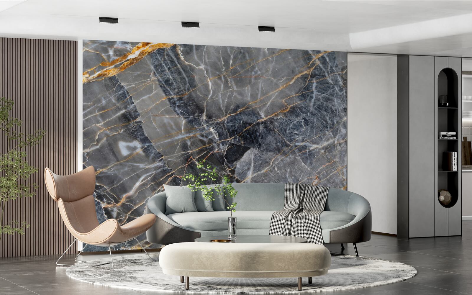 Fototapet marmură neagră cu nervuri aurii