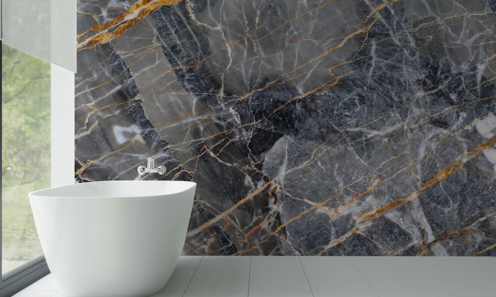 Fototapet marmură neagră cu nervuri aurii