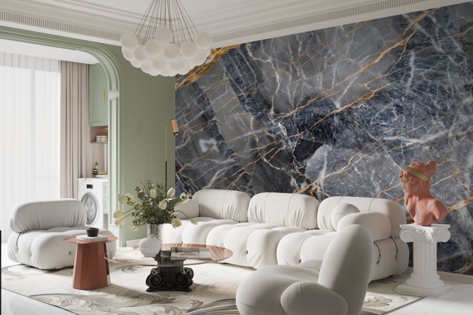 Fototapet marmură neagră cu nervuri aurii