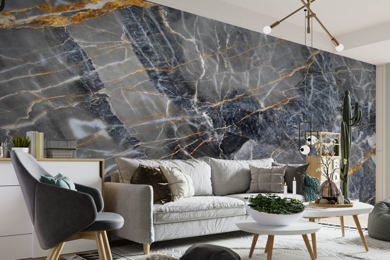 Fototapet marmură neagră cu nervuri aurii