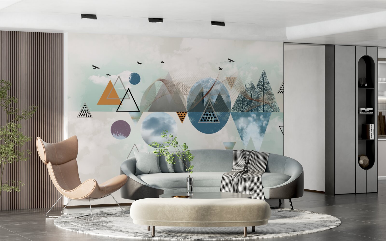 Fototapet o pădure în munți și o întindere de cer azuriu