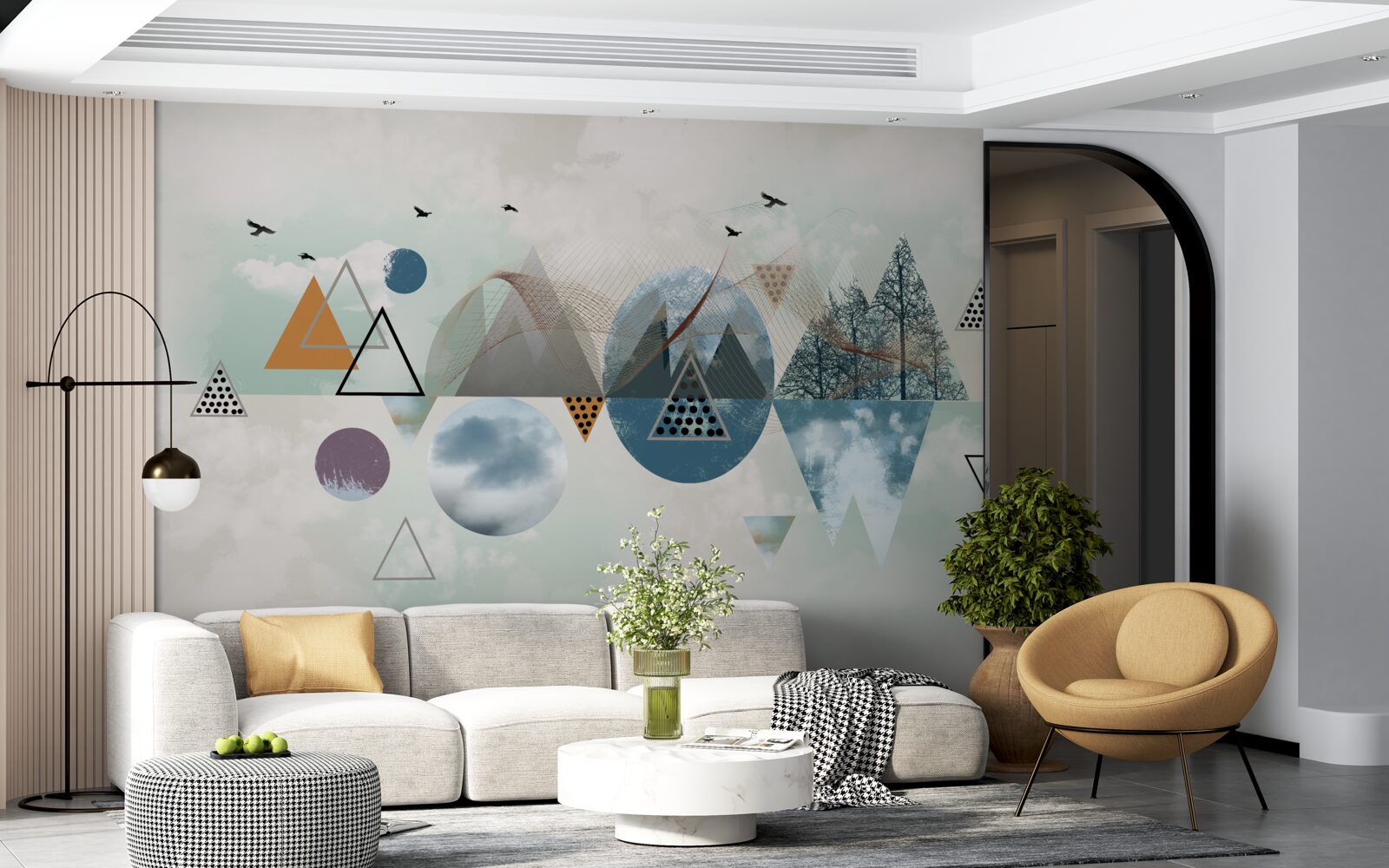 Fototapet o pădure în munți și o întindere de cer azuriu