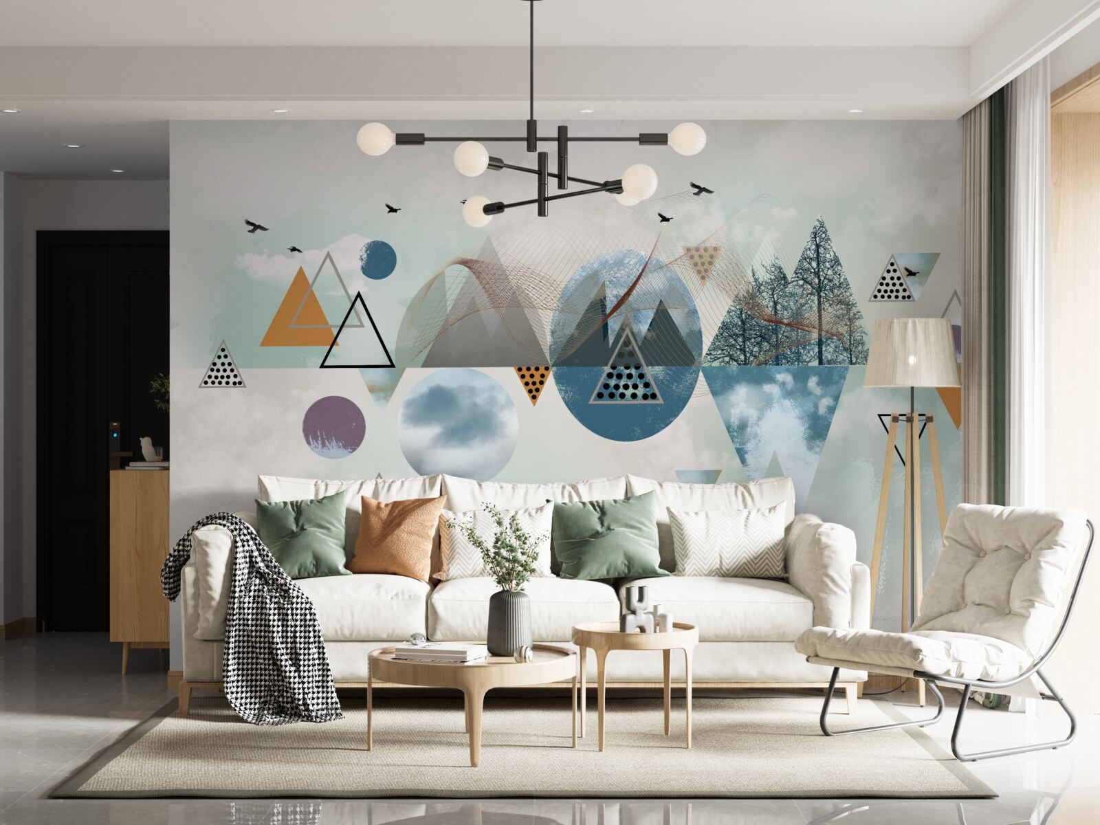 Fototapet o pădure în munți și o întindere de cer azuriu