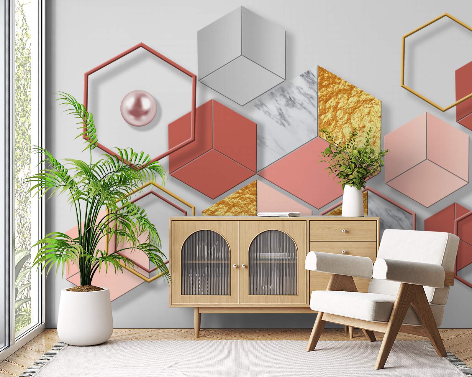 Fototapet pentagoane burgundy cu conținut diferit