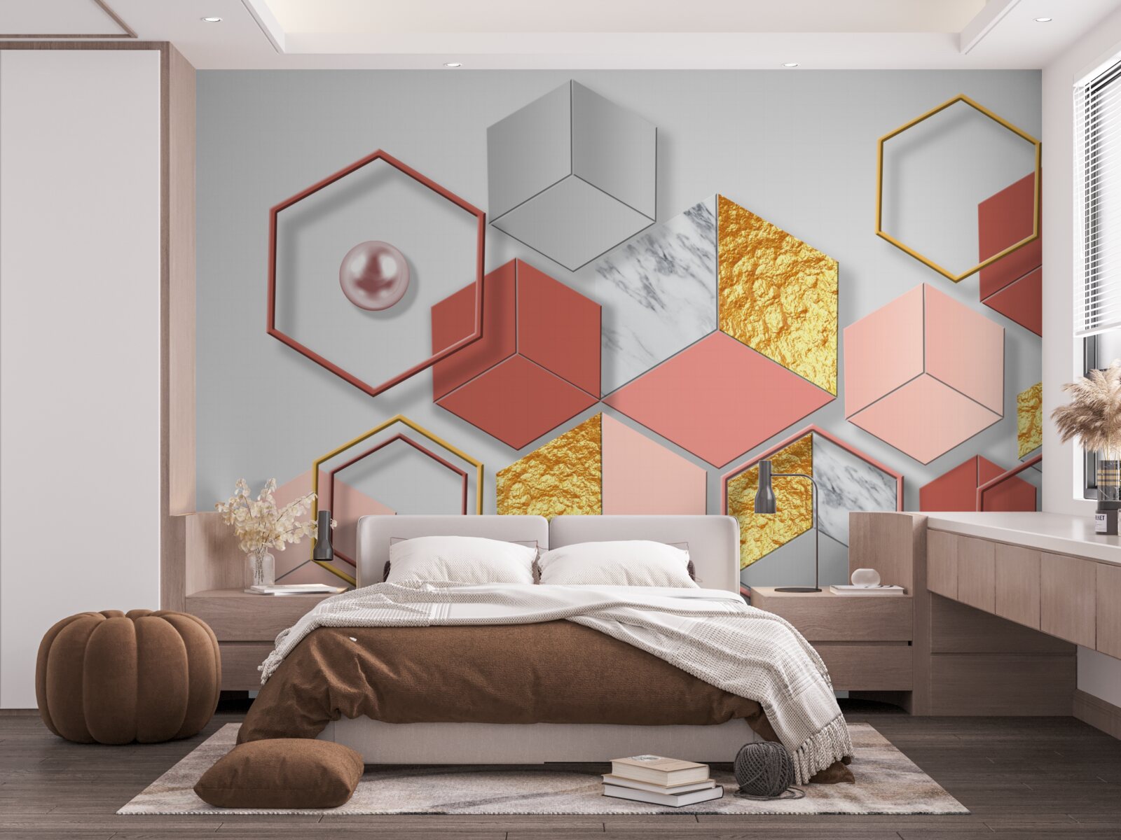 Fototapet pentagoane burgundy cu conținut diferit