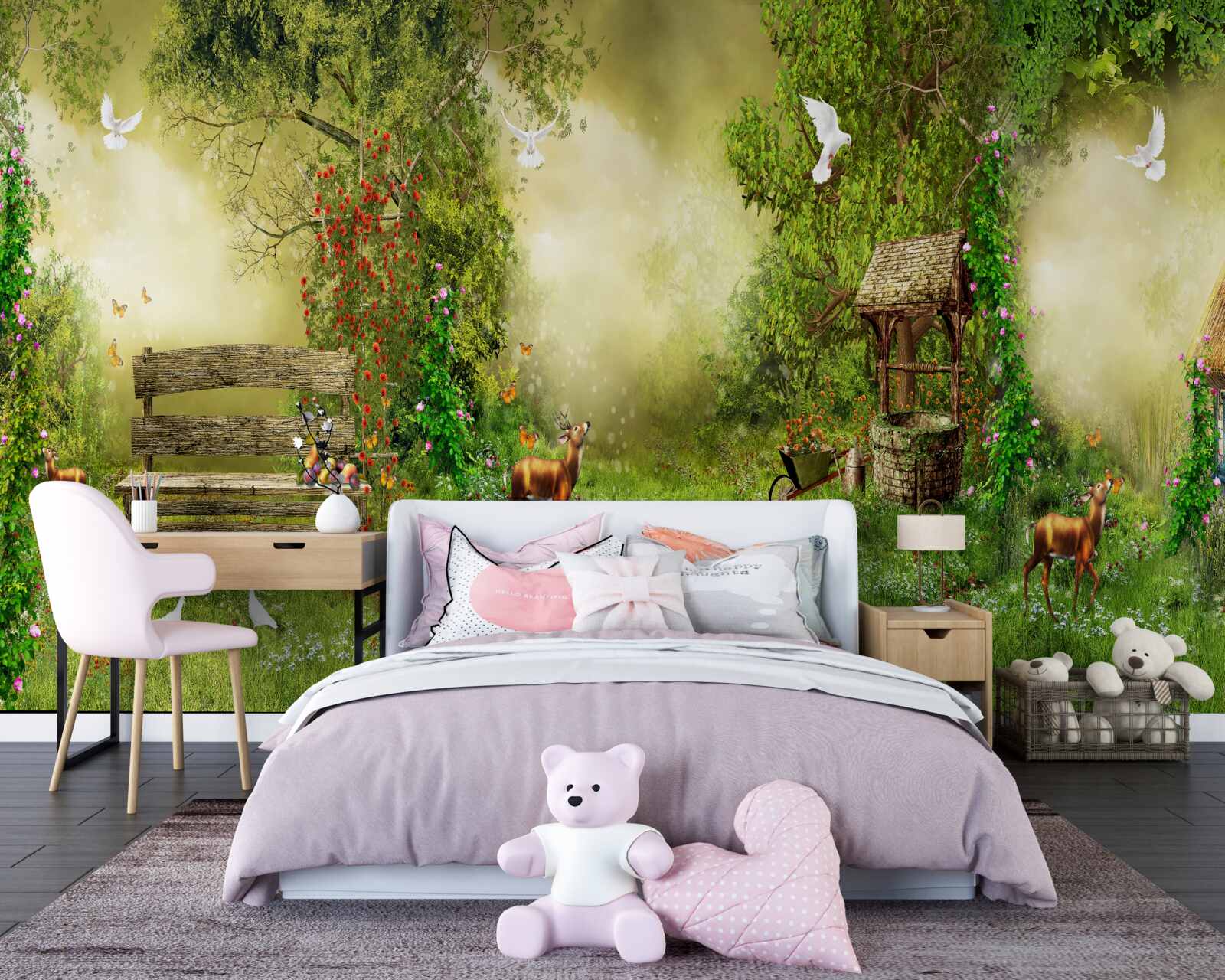 Fototapet cabană magică printre copaci