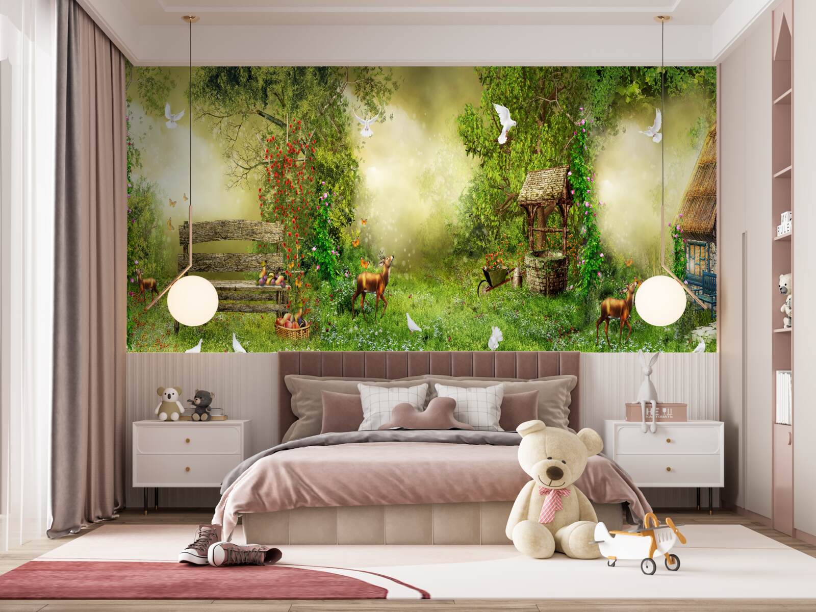 Fototapet cabană magică printre copaci