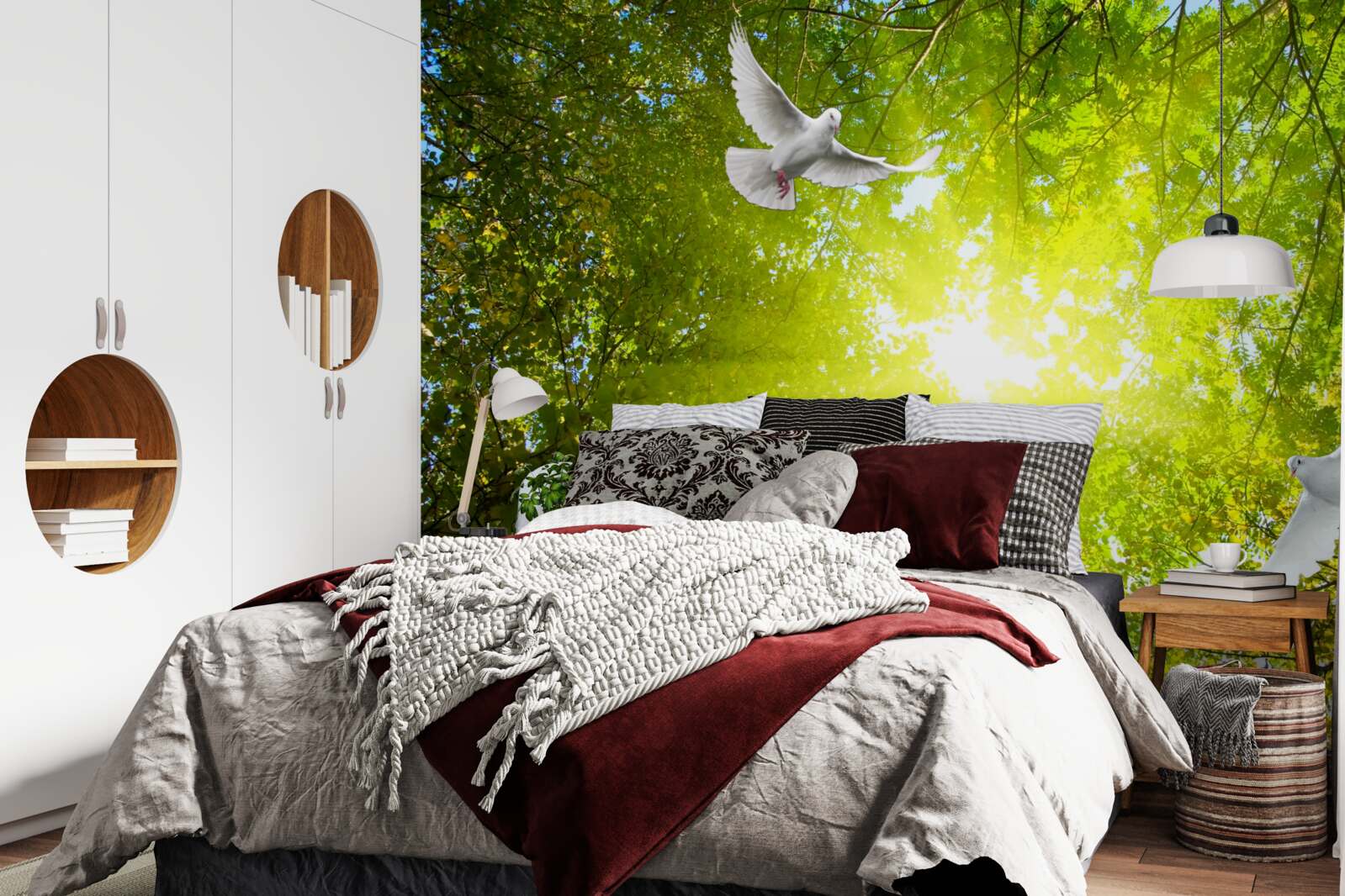 Fototapet păsările zboară în adâncul pădurii