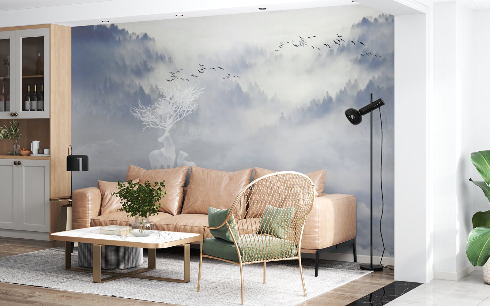 Fototapet pădurea cețoasă era locuită de o familie nobilă de căprioare