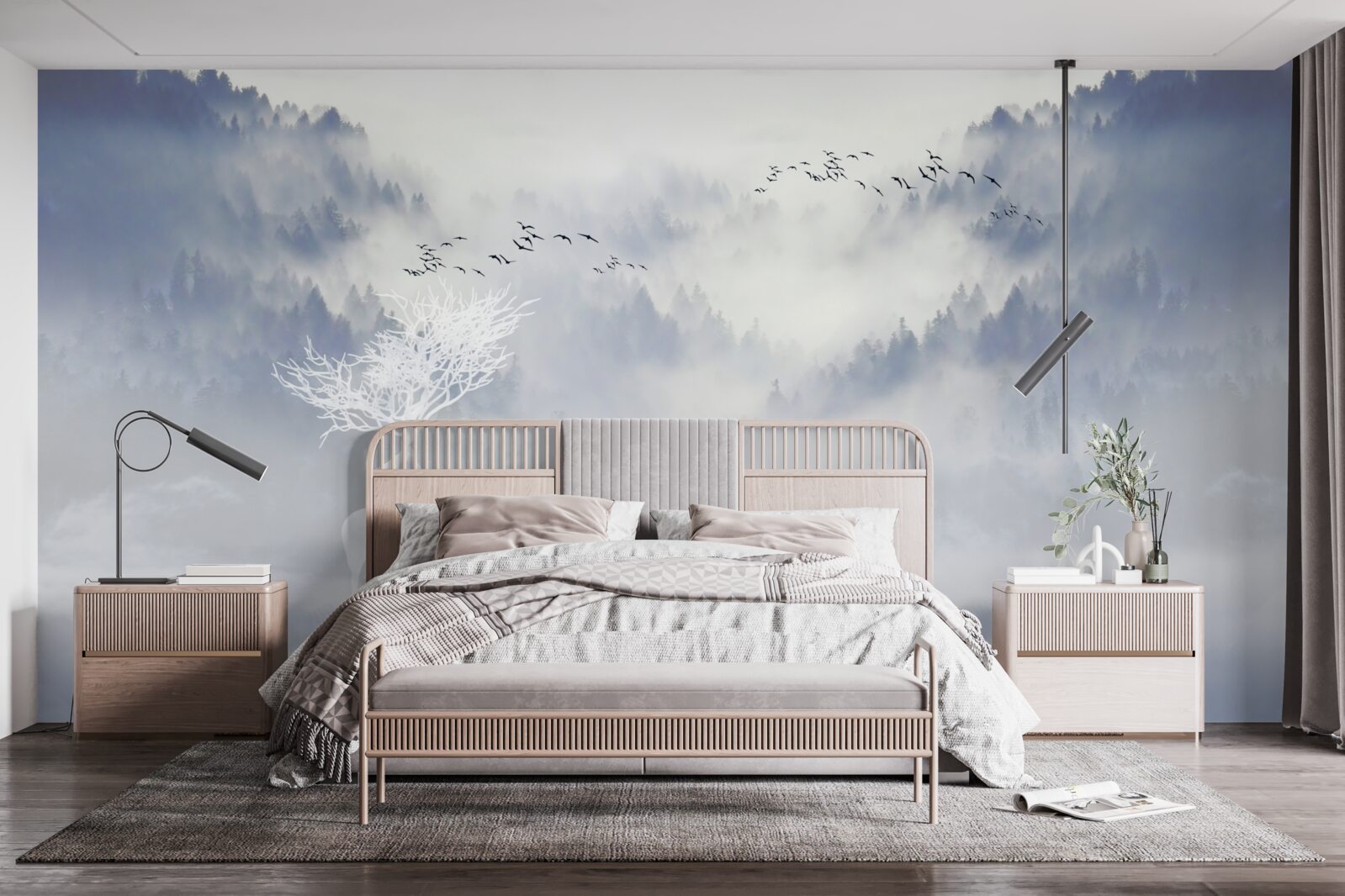 Fototapet pădurea cețoasă era locuită de o familie nobilă de căprioare