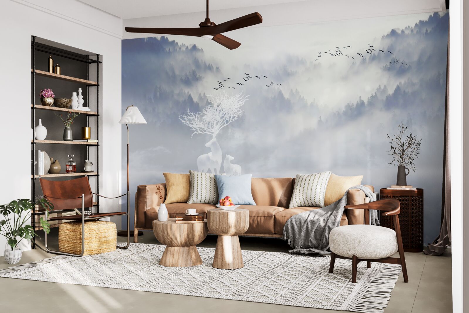 Fototapet pădurea cețoasă era locuită de o familie nobilă de căprioare