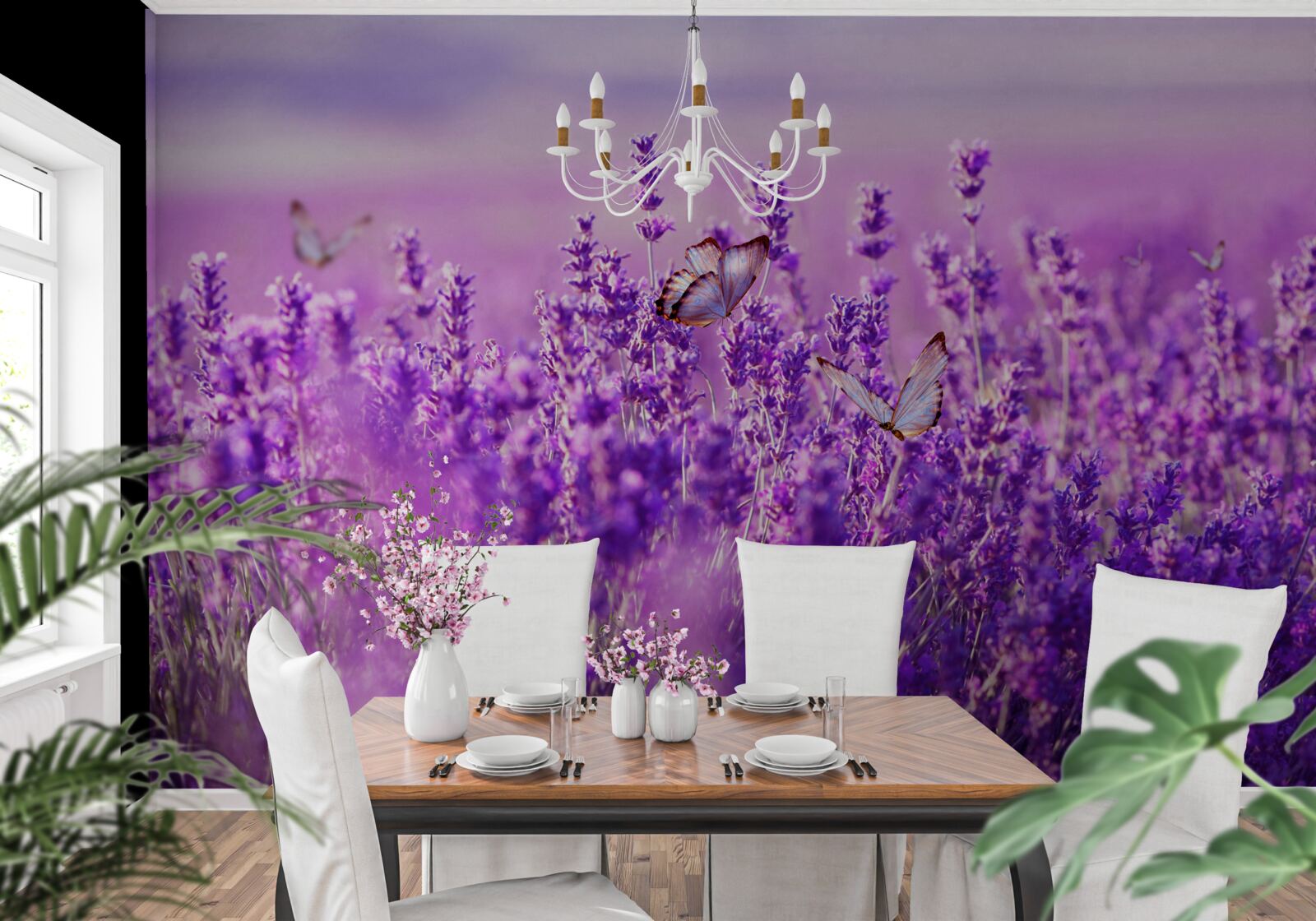 Fototapet culoarea levănțică a liliacului și a fluturelui