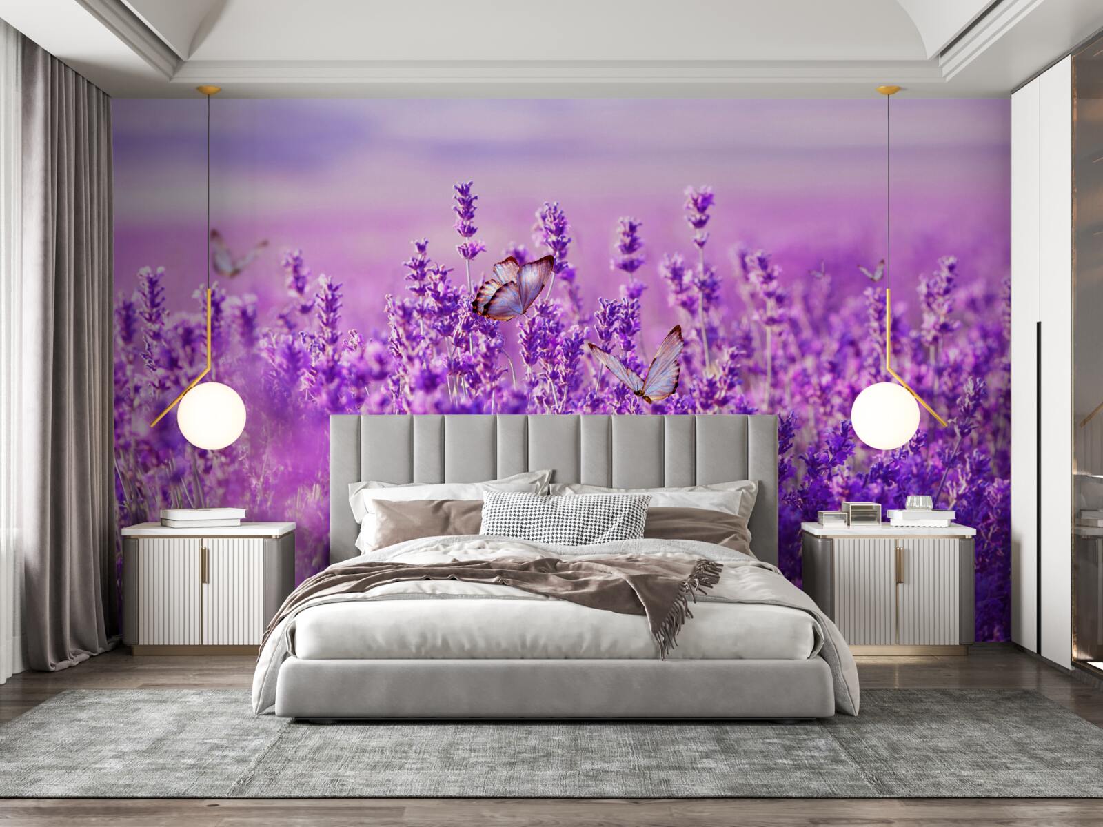 Fototapet culoarea levănțică a liliacului și a fluturelui