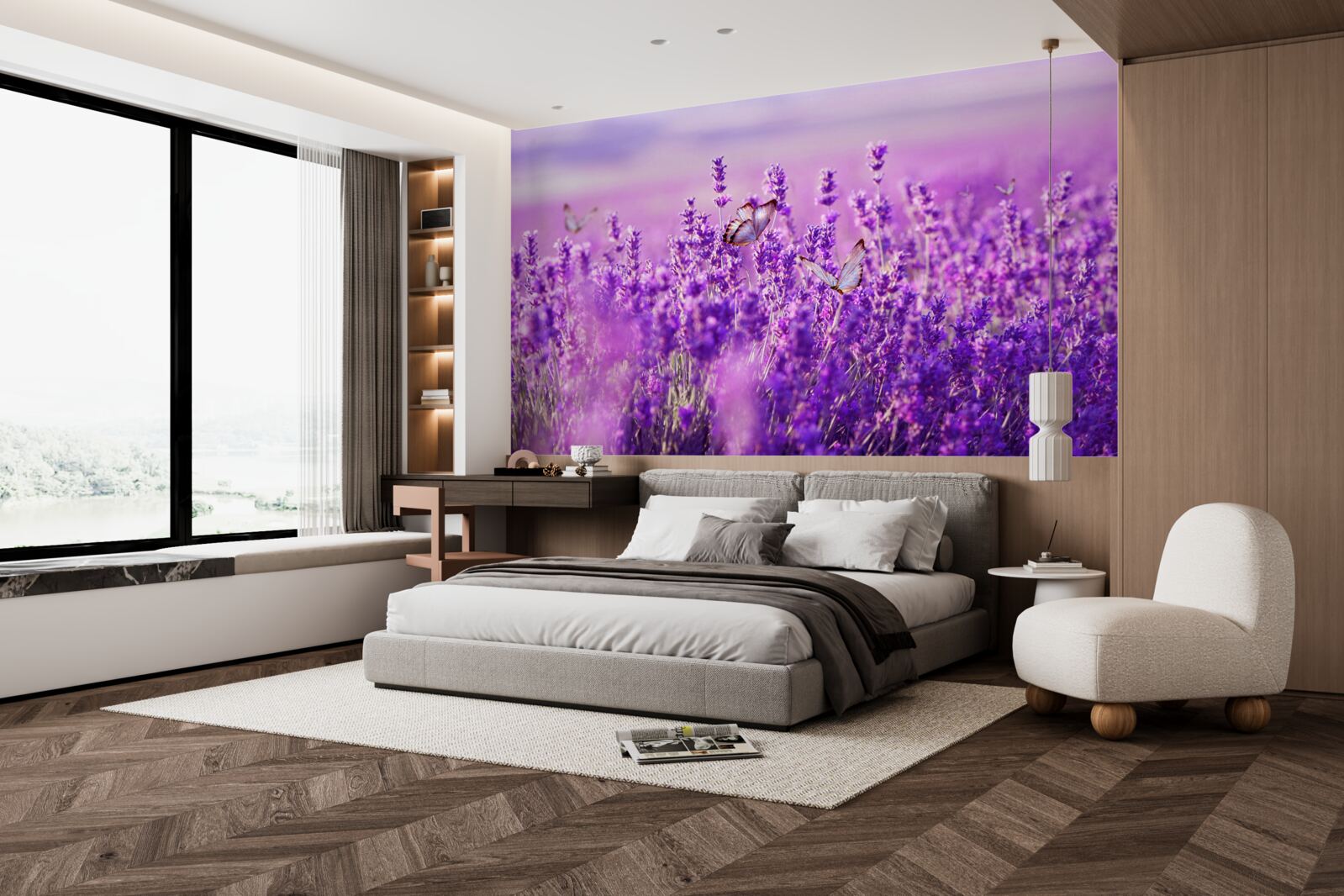 Fototapet culoarea levănțică a liliacului și a fluturelui