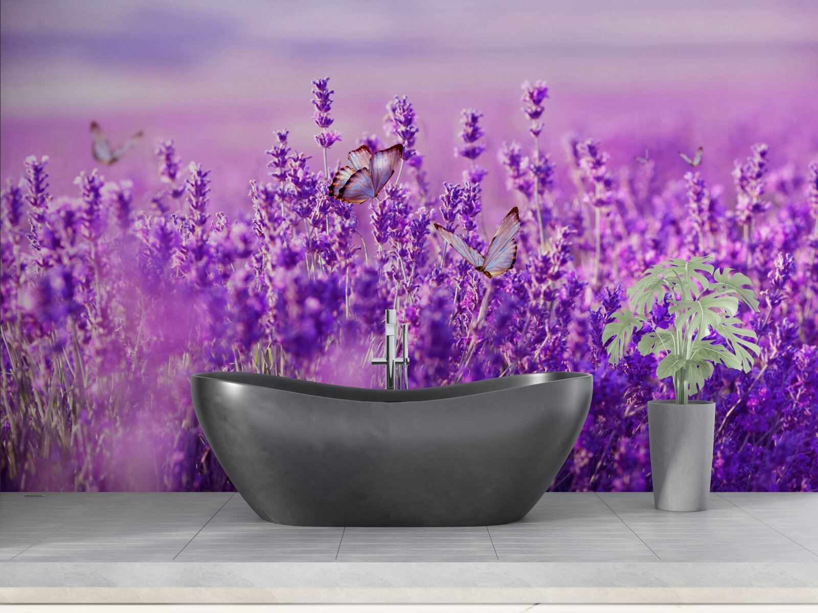 Fototapet culoarea levănțică a liliacului și a fluturelui