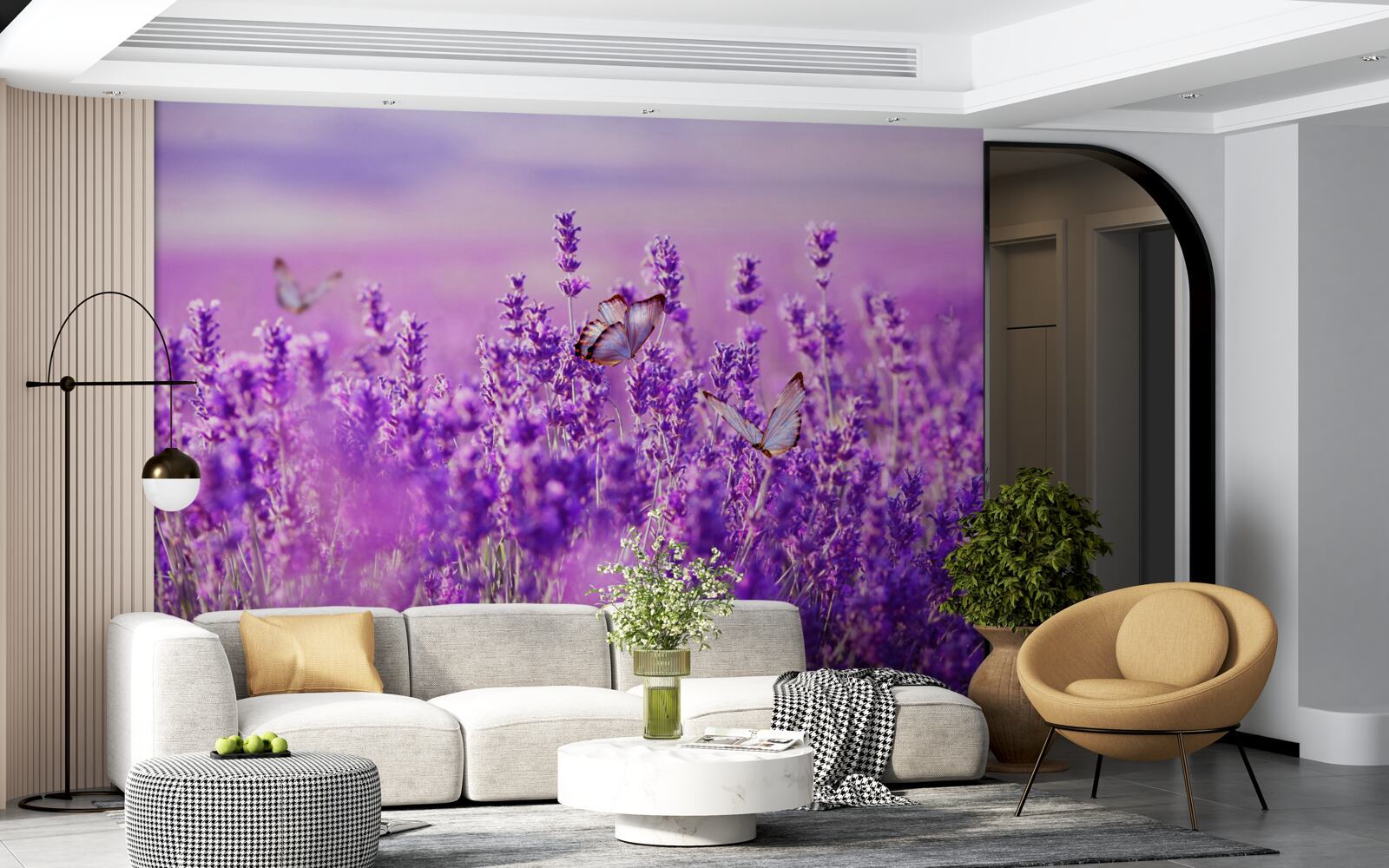 Fototapet culoarea levănțică a liliacului și a fluturelui