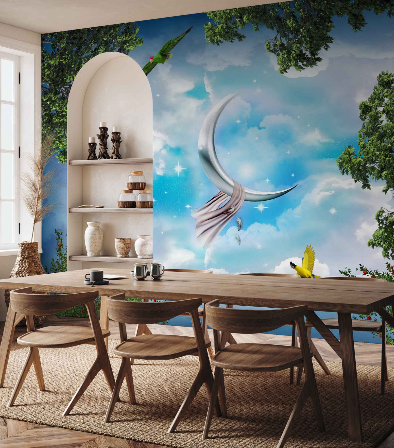 Fototapet din pădure poți vedea luna ca într-un basm