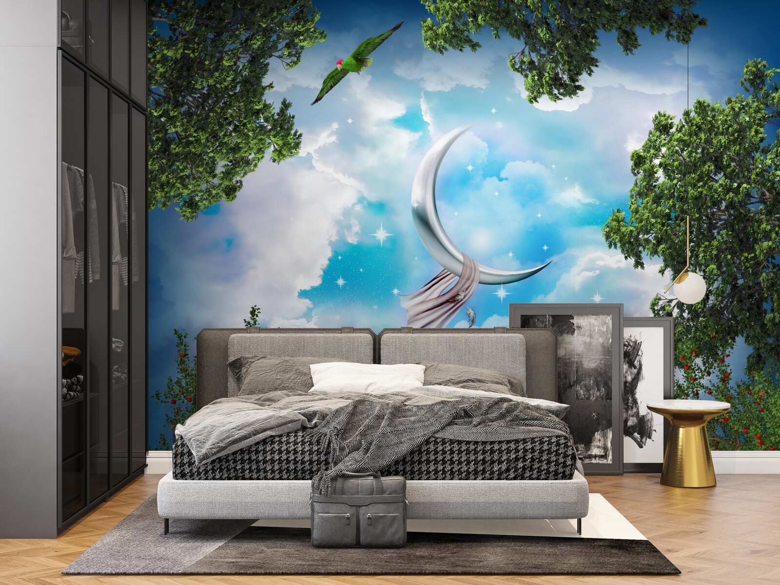 Fototapet din pădure poți vedea luna ca într-un basm