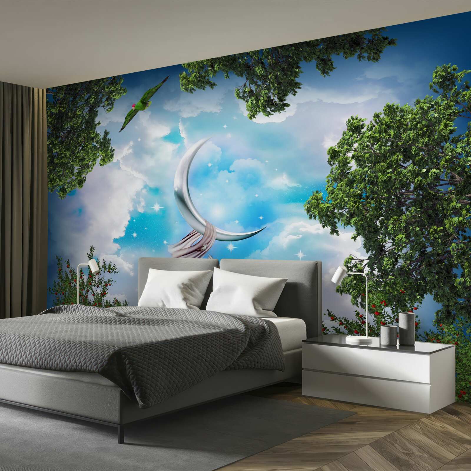 Fototapet din pădure poți vedea luna ca într-un basm